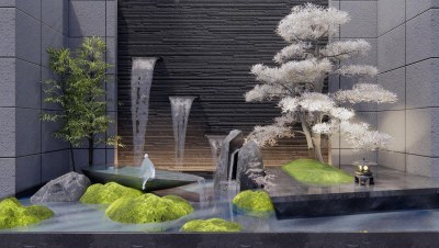 新中式假山水景3D模型下载